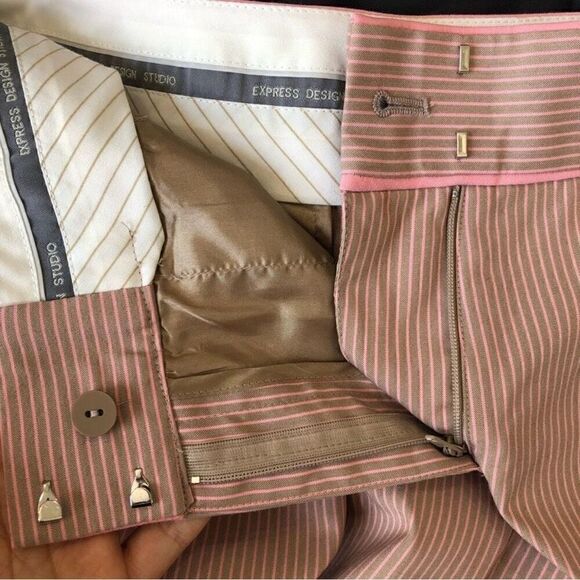 Express Correspondent Spring Pink Gray Striped Wide Straight Leg Pants Size 4 - Picture 7 of 8
